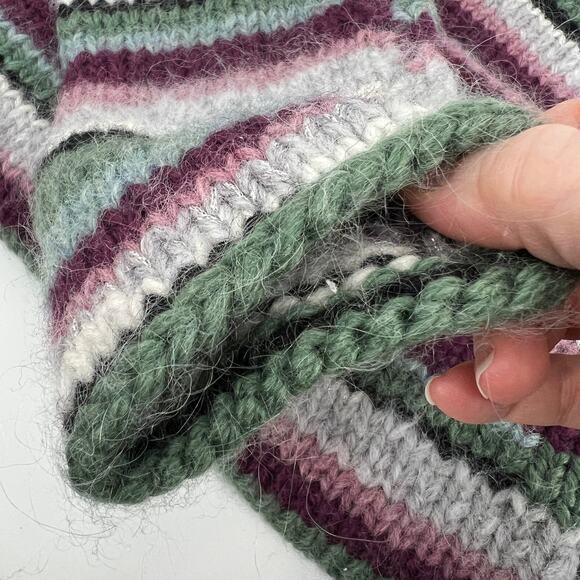 Hand Knit Wool Sweater Womens Large Chunky Colorful Stripe Boatneck Multicolored - Picture 11 of 11